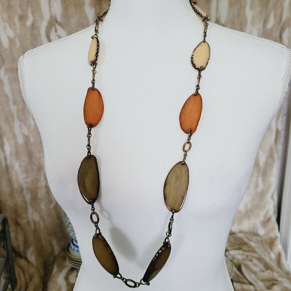 Premier Designs Slice of Life Necklace Retired 2014 Wood Look Resin Slices 36" - Picture 1 of 8